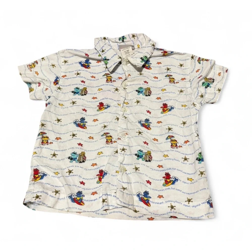 Vintage Carter's Beach Hippo Button Front‎ Shirt 12-18M Surf Ocean Print